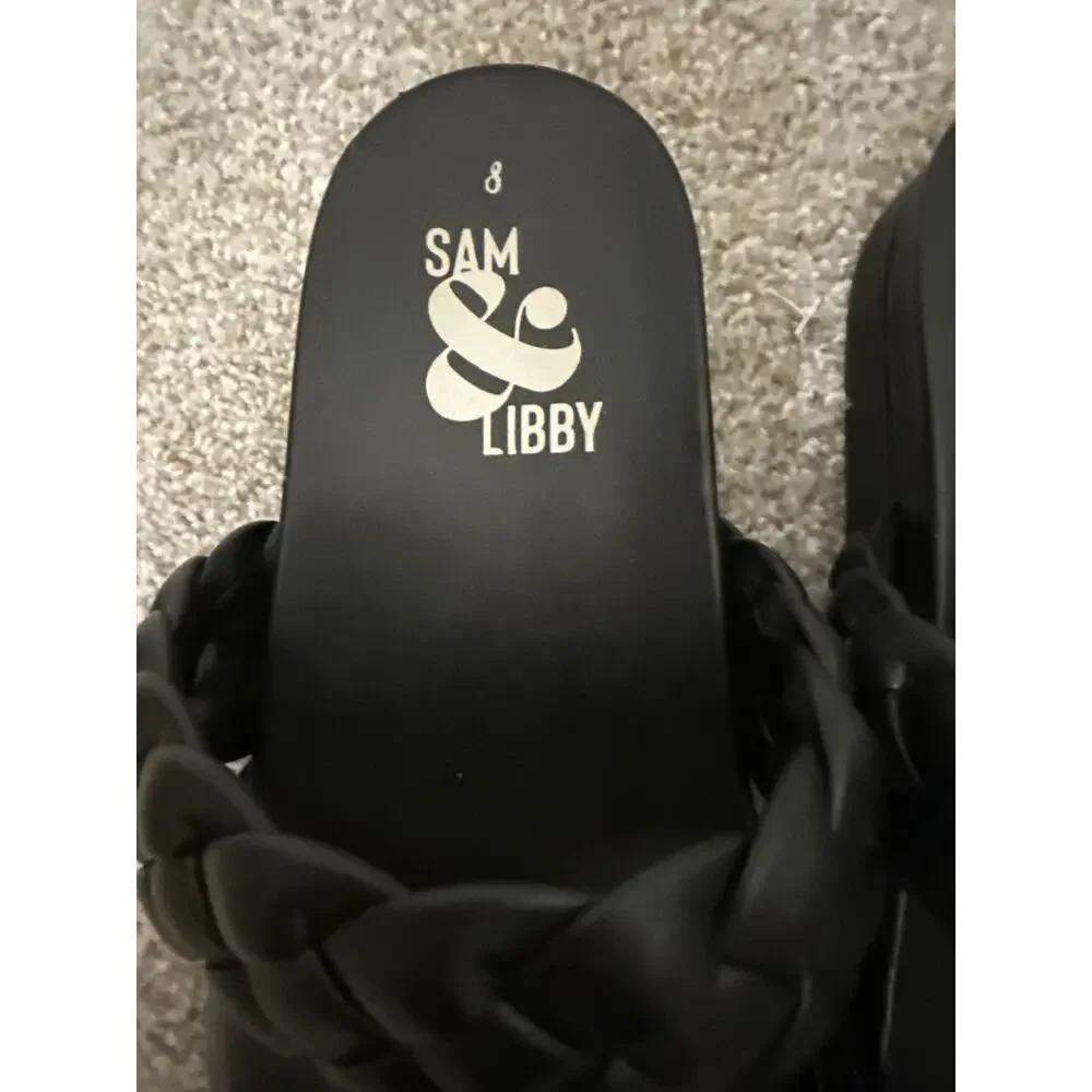 Sam & Libby Adelia Womens Black Footbed Sandals Double Strap Slides, sz 8 - Picture 7 of 9